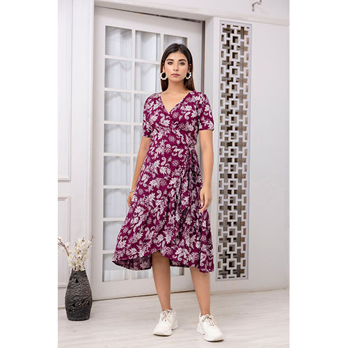 Maroon Printed Art Silk Abstract  Dress - Color: Multicolor