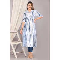 Blue Rayon Dyed-ombre Frontslit Kurta - Color: Multicolor