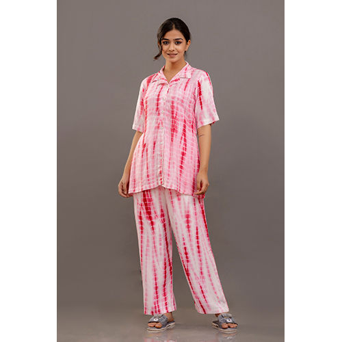 Pink Rayon Dyed-Ombre Night Suit Set