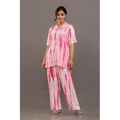 Pink Rayon Dyed-Ombre Night Suit Set