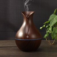 Pot Wooden Aroma Humidifier - Plastic, 10x10x10 Cm, Deep Wood Grain | Ultrasonic Technology, 7 Colors Led Light, 130ml Capacity, Low Noise Operation