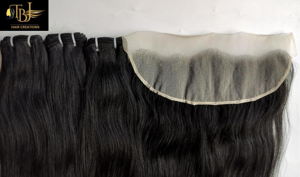 Raw Indian Unprocessed Natural Straight Human Hair Bundles with matching Transparent Lace Frontal