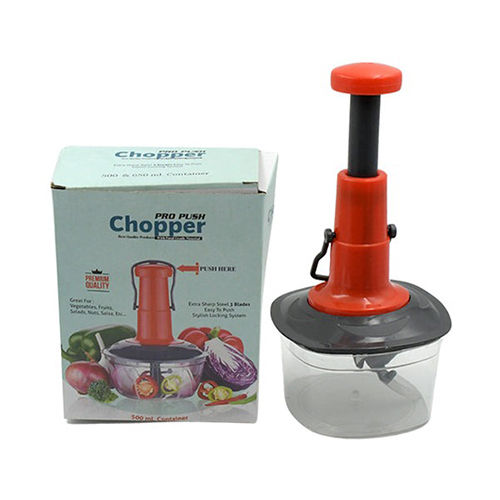 Manual Food Chopper (3 Ss Blades, Locking System, Anti-Sliq Base) - Color: Red