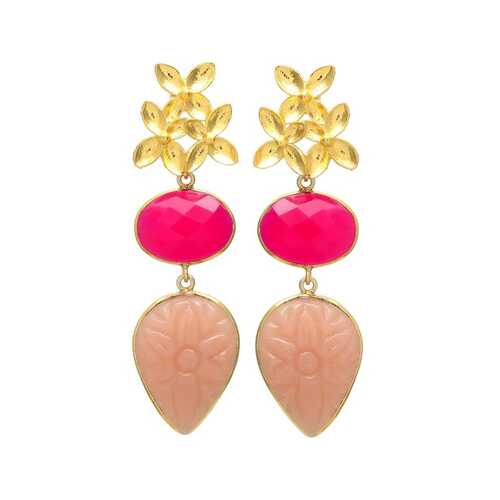 New arrival pink and peach chalcedony gemstone earrings