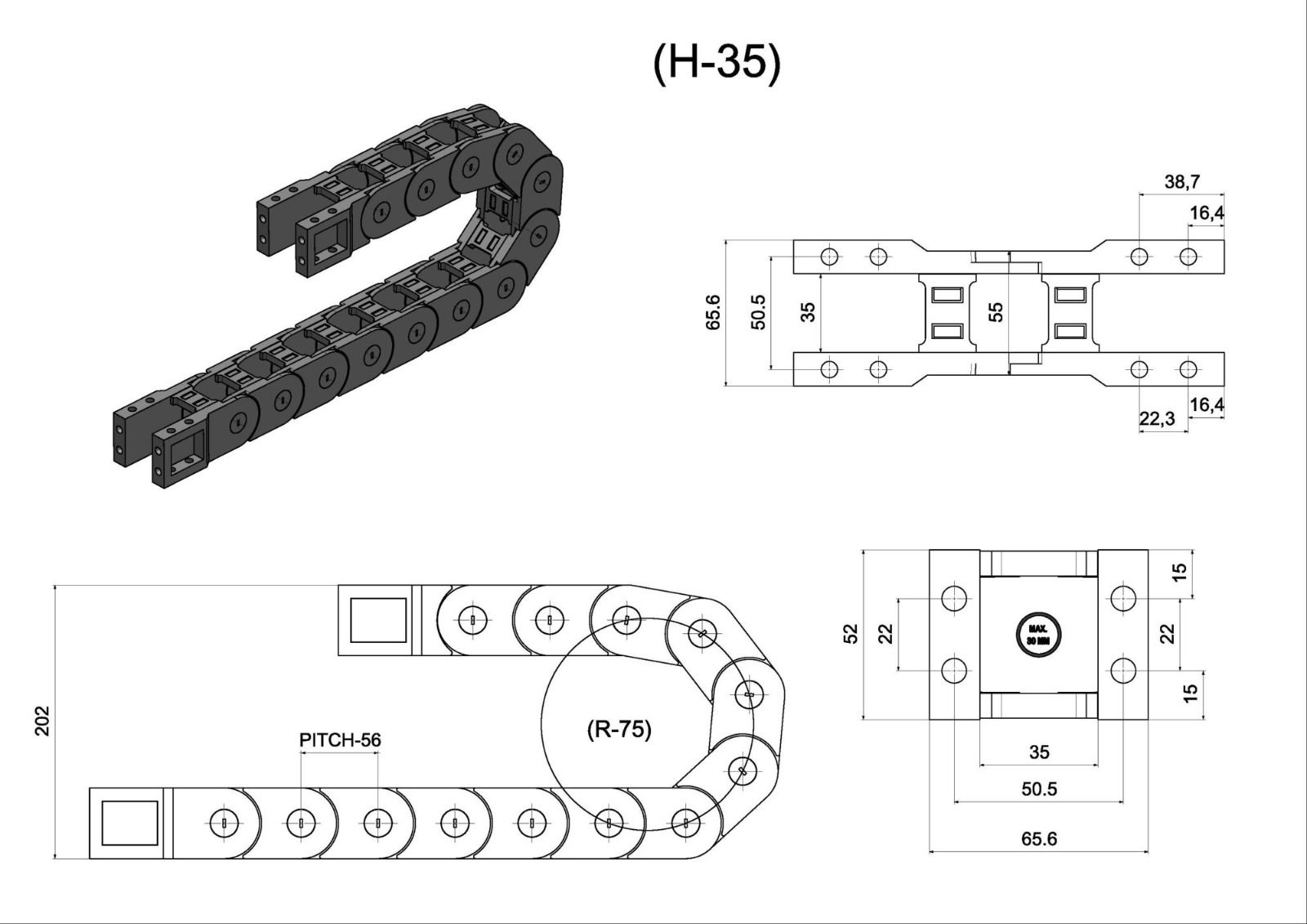 Cable drag chain  35x50 Open Type