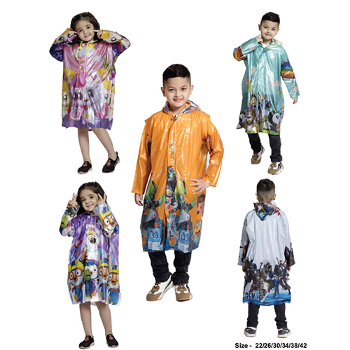 10K - Supreme Printed Pvc ( Zip & Pleat ) Kids Raincoat - Feature: Waterproof