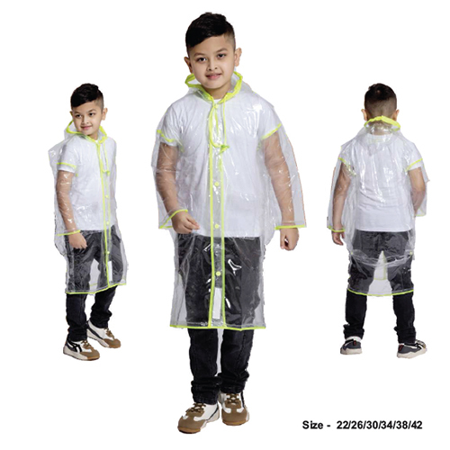 12K - CLEAR PVC with Piping ( Bag ) Kids Raincoat