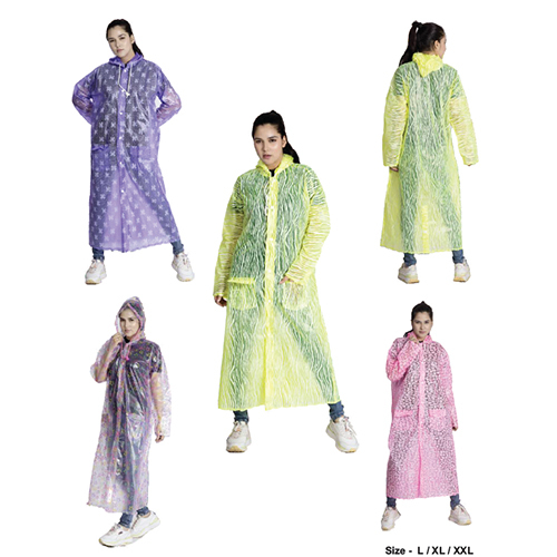 08F - Galaxy Printed Pvc Womens Raincoat - Color: Green