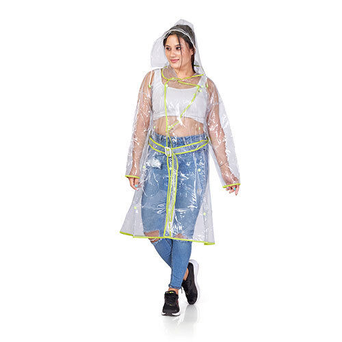 12F - Clear PVC with Piping Womens Short Raincoat