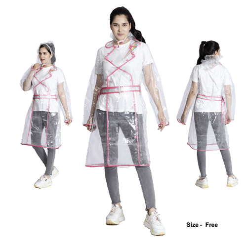 12F - Clear PVC with Piping Womens Short Raincoat