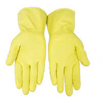 Kw 543 Medium Kitchen Gloves - Durable Material, Full Finger Style, Bright Yellow Color | Ideal For Household & Industrial Use, Plain Pattern