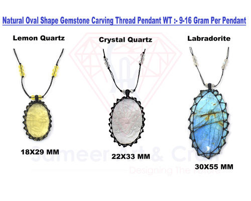 Natural Oval Shape Gemstone Carving Thread Pendant