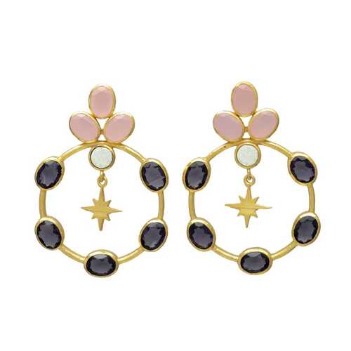 New arrival golden black onyx gemstone earrings