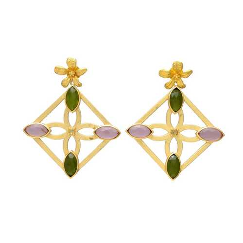 New arrival green amethyst hydro gemstone and square shaped earrings