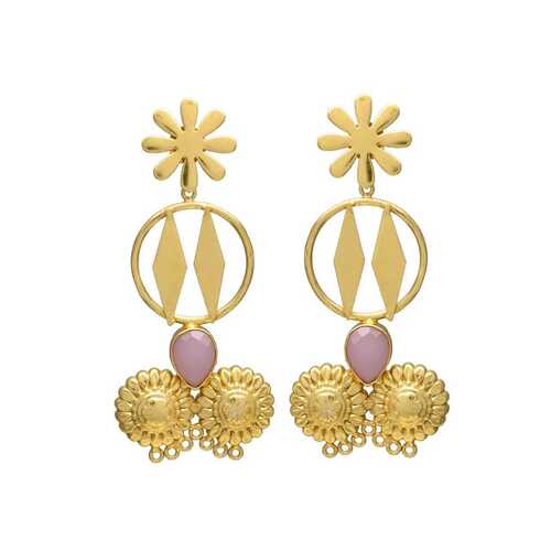 New arrival long flower design with pink gemstone earrings