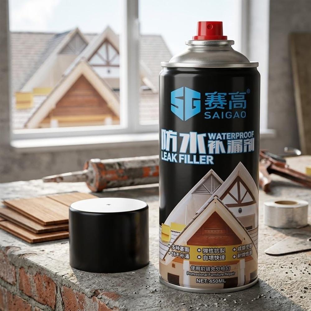 WATERPROOF LEAK FILLER SPRAY - Oil-Based Rubber Formula, Prevents Water Penetration, Flexible Coating for Roofs, Gutters, and More