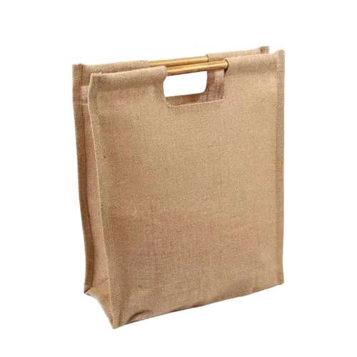 Jute Bag - 14x12x4 inches, Brown | 10L Capacity, Durable, Eco-friendly, Lightweight, Reusable, Spacious, Stylish, Versatile, Bamboo Handle