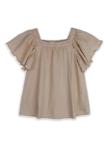 Baby Girls Butterfly Sleeve Top Crinkled Finish