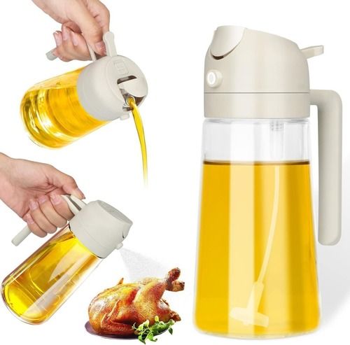 Mitsico Oil Spray Bottle, 2-in-1 Oil Dispenser And Vinegar Sprayer, 500ml Glass Cooking Oil Preparation Dispensers For Kitchen Cooking Air Fryer Salad Baking Bbq Refillable Oil Vinegar Sprayer