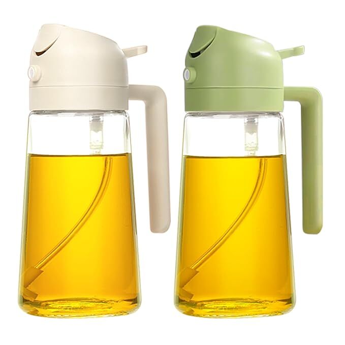 Mitsico Oil Spray Bottle, 2-in-1 Oil Dispenser and Vinegar Sprayer, 500ml Glass Cooking Oil Preparation Dispensers for Kitchen Cooking Air Fryer Salad Baking BBQ Refillable Oil Vinegar Sprayer