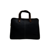 Customizable Vegan Leather Laptop Bag - 28x25x8 Cm | Black Exterior With Brown Accents, Water-resistant, Personalized Branding Options