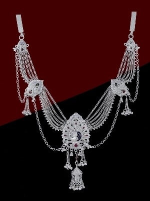 Silver Kandora - Silver Coated, Size 30 , Bridal Jewelry Set with Onyx Stones and Alloy Accents