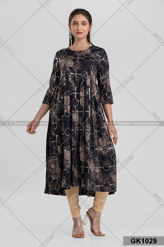 Rayon Cotton Nyra Cut Kurti with Sequin Works GK1029