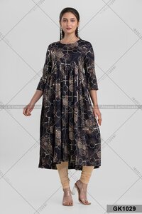 Rayon Cotton Nyra Cut Kurti With Sequin Works Gk1029 - Color: Maroon / Navy Blue