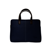 Vegan Leather Laptop Sleeve Blue - 28x25x8 Cm, Water-resistant, Customizable Design With Durable Zipper Top And Stylish Brown Accents