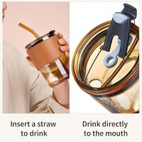 Mitsico Glass Tumbler Travel Cold Coffee Shaker with Spill Proof Clear Lid and Straw Hot Breakfast Tea Cup Milk Shake Mug Adult Juice Bottle for Car, Office (Leather Grip Sleeve Sipper)