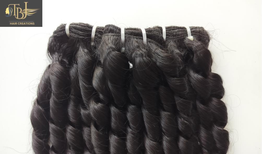 Indian Roll Curly Machine Weft Human Hair Extension Bundles with Lace Closure