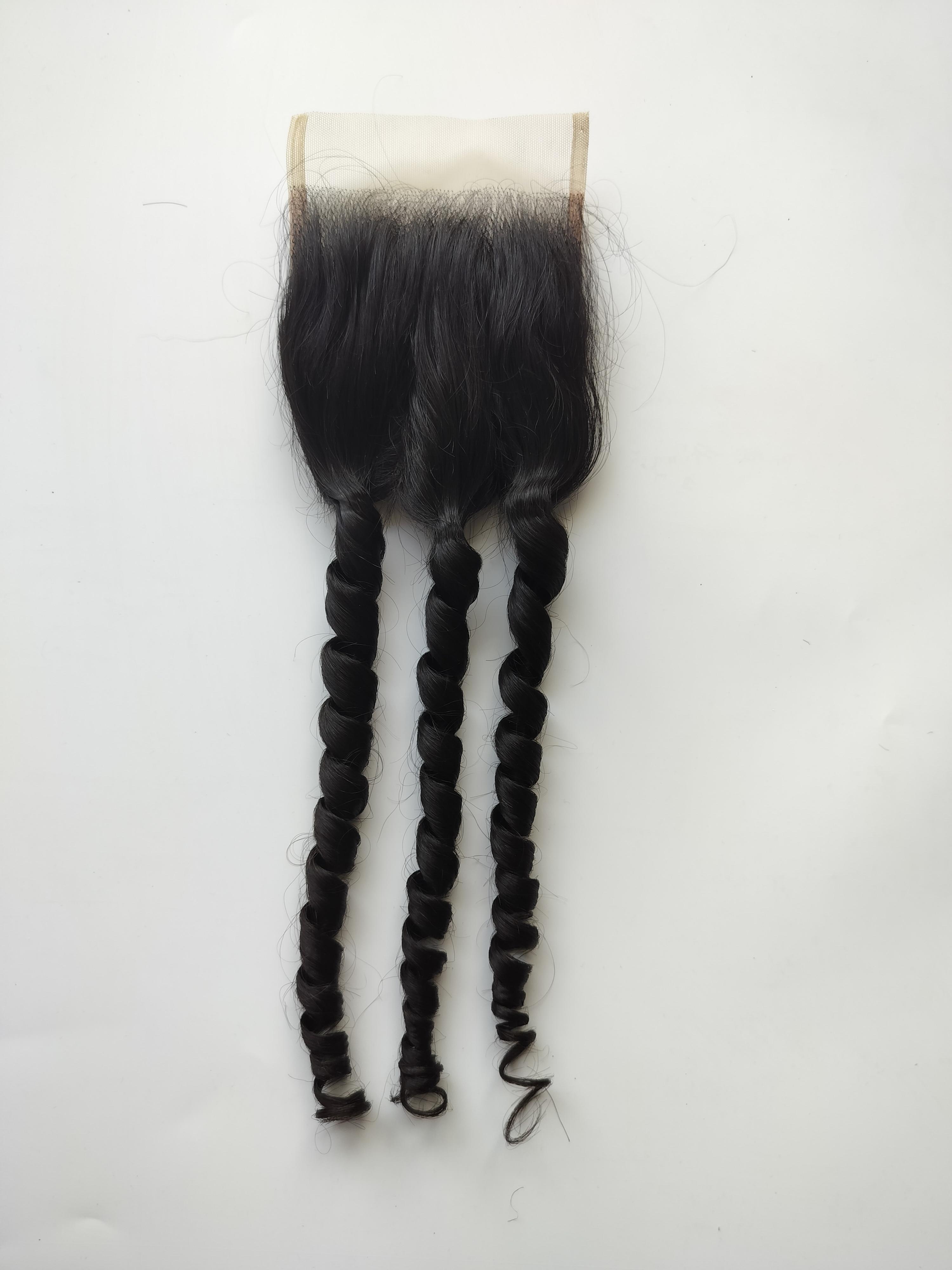 Indian Roll Curly Machine Weft Human Hair Extension Bundles with Lace Closure