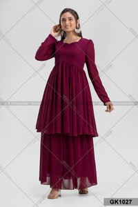 Georgette Full Sleeve Two Parts Party Wear - Chiffon Fabric, Sizes S-xxl, Purple Color | Quick Dry, Washable, Trendy Style With Feather Decoration