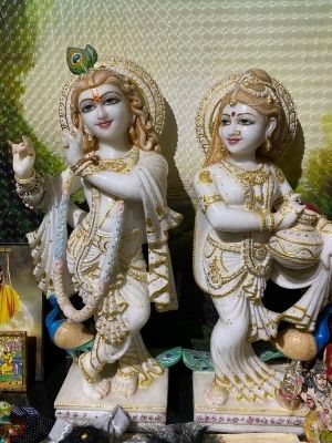 Radha Krishna Marble Idol - Color: Golden