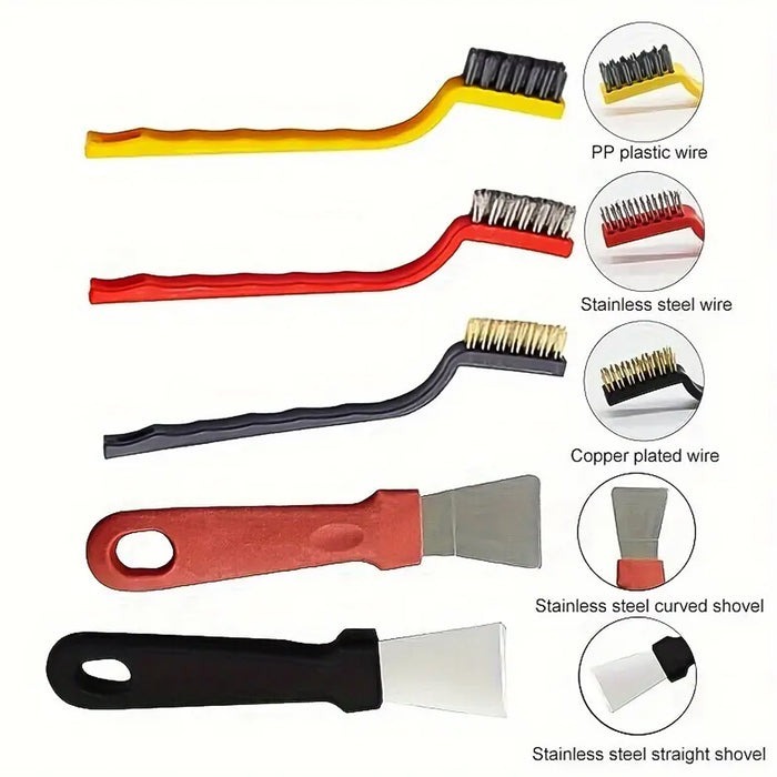 Mitsico 5 pcs Wire Brush and Scraper Wire Brush and Scraper Set, Stainless Steel / Brass / Nylon Cleaning Brushes