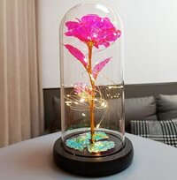 Galaxy Rose Flower - 9x6x6 Cm | Handcrafted Glass, Led Warm Lights, Never Withers, Elegant Gift Packaging, Ideal For Every Occasion