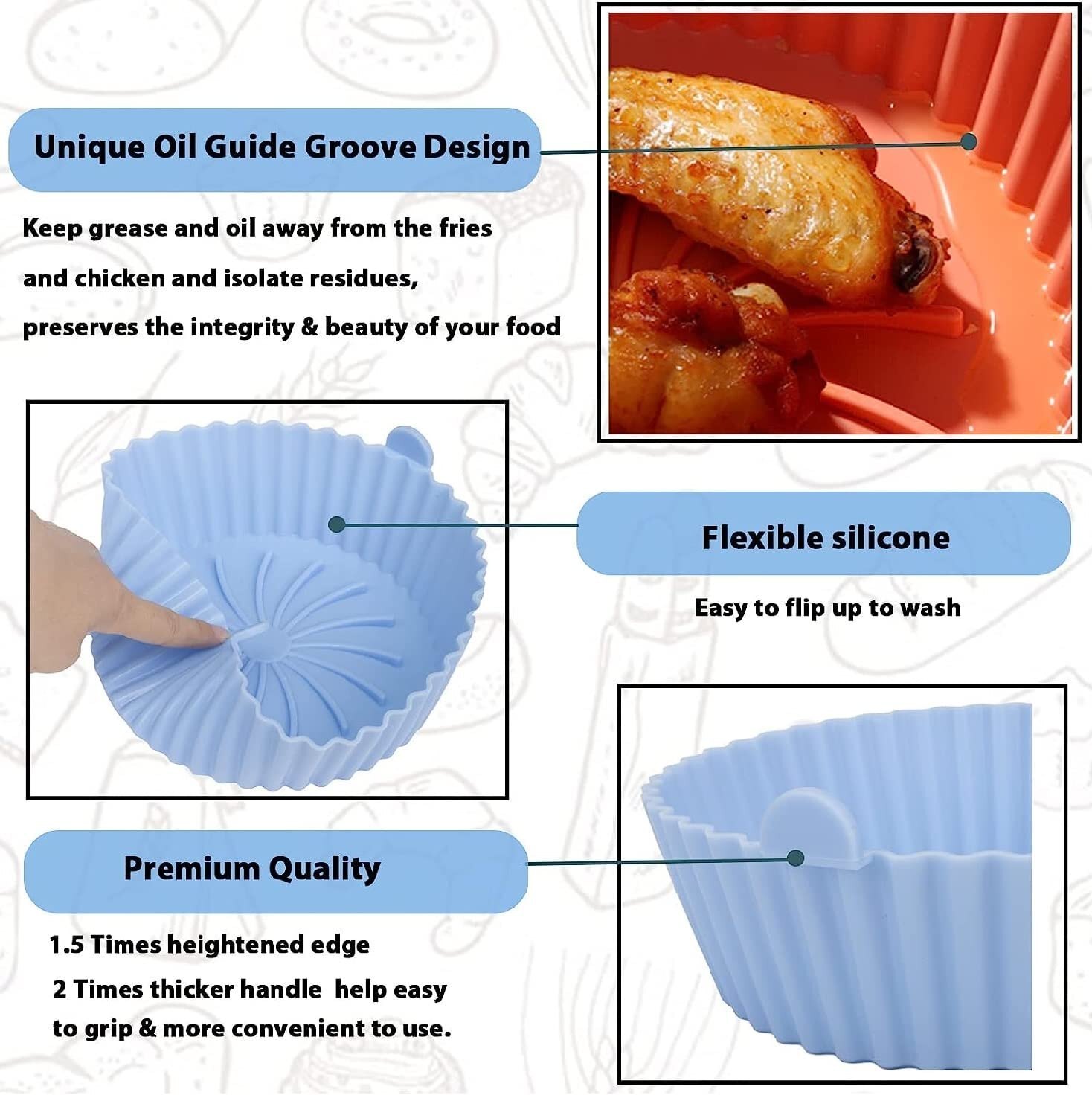 Mitsico 5.5 Inch Silicone Baking Tray With Handles Nonstick Reusable Air Fryer Basket