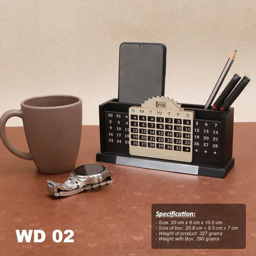 WD02 Black Wooden Desk Top Table Top Gift Item with Infinite Calendar