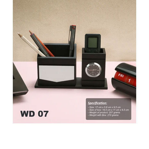 WD07 Black Wooden Desk Top Table Top Gift Item with Clock