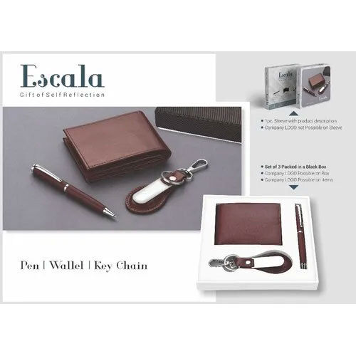 Wallet Pen And Keychain Gift Set - Color: Brown