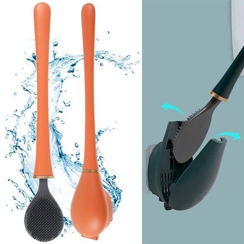 Silicone Water Drop Toilet Brush - 43x9x9 cm | Automatic Opening & Closing Design, Wall-Mounted Holder, Non-Rusting Ergonomic Handle, Multifunctional for Sinks & Bathtubs