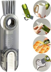 3 In 1 Cup Lid Gap Cleaning Brush Set - Stainless Steel, 12x3.5x2 Cm | Ergonomic Handle, 360-degree Rotating Brush Heads, Multi-purpose Cleaning For Cups And Bottles