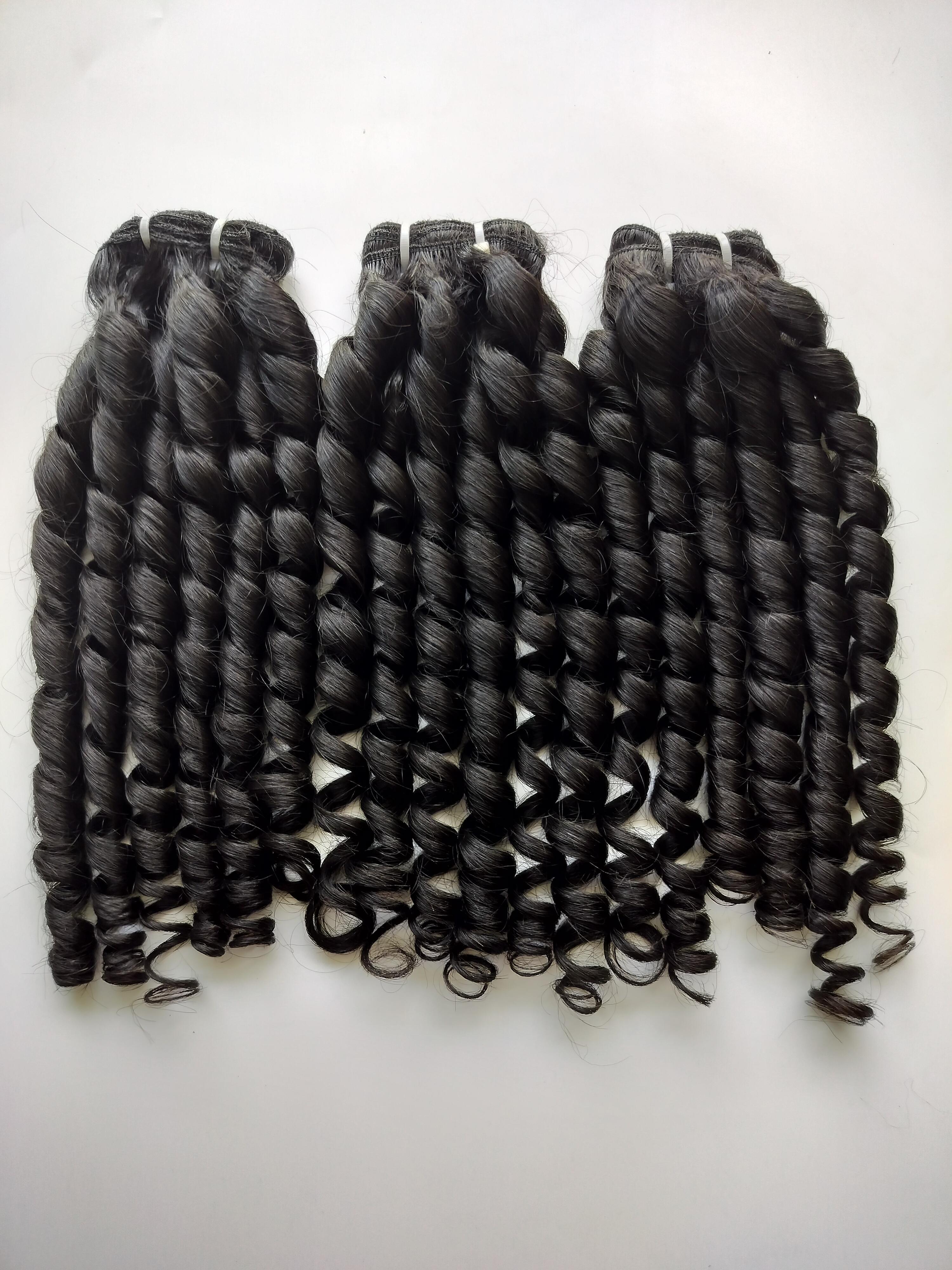 Natural Color Indian Temple Hair Roll Curly Human Hair Weft Extension