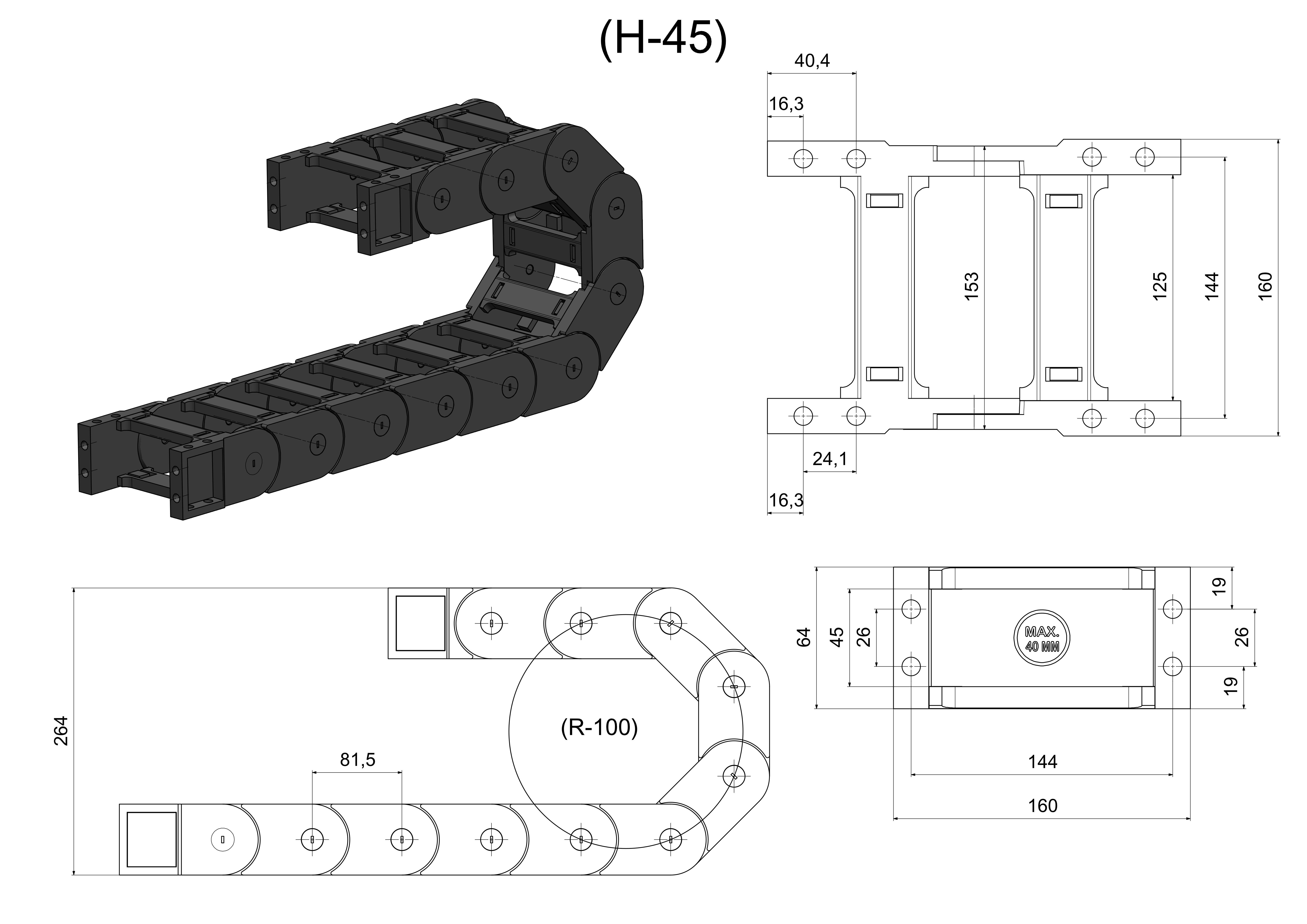 Cable Drag chain 45x125 Open Type