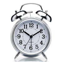Twin Bell Silver Clock - Metal, 12x10 Cm | Classic Vintage Design With Extra Loud Alarm, Night Light Function For Heavy Sleepers And Kids