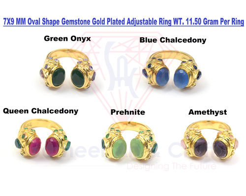 Natural Gemstone With 18K Gold Plated Oval Shape Handmade Adjustable Ring