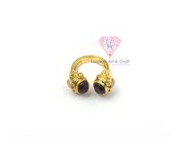 Natural Gemstone With 18K Gold Plated Oval Shape Handmade Adjustable Ring