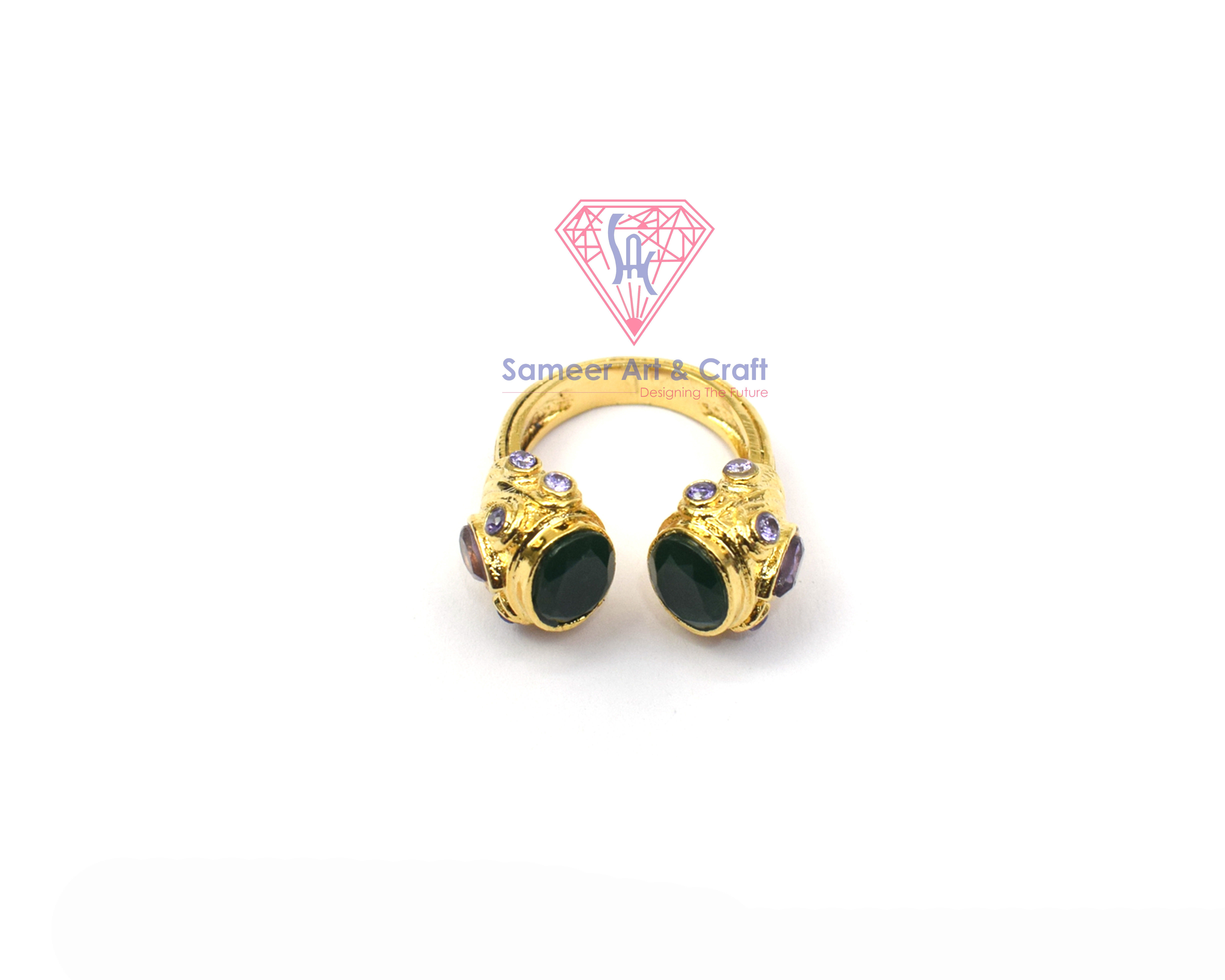 Natural Gemstone With 18K Gold Plated Oval Shape Handmade Adjustable Ring