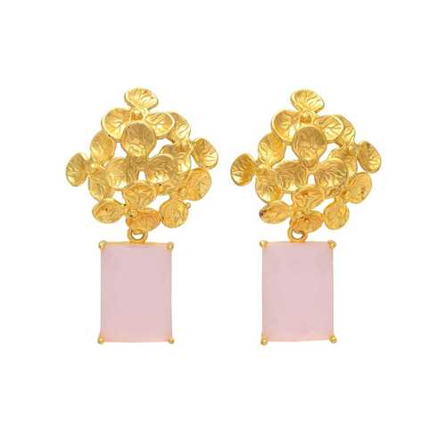 New arrival pink hydro gemstone and golden flower earring