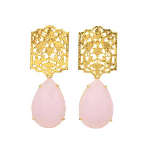 New arrival pink hydro gemstone and golden stud earring